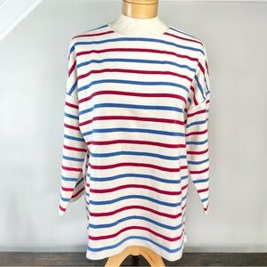 La Ligne NEW Breton Striped Red Blue Quarter Sleeve 100% Cotton Top Large